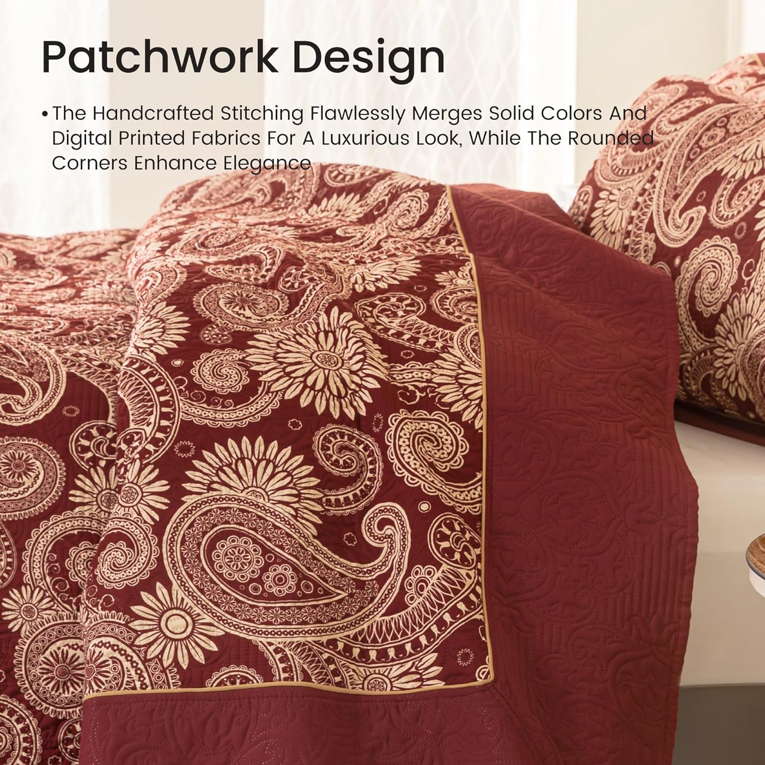 Sophia William Terracotta Cal King Patchwork Quilt Set