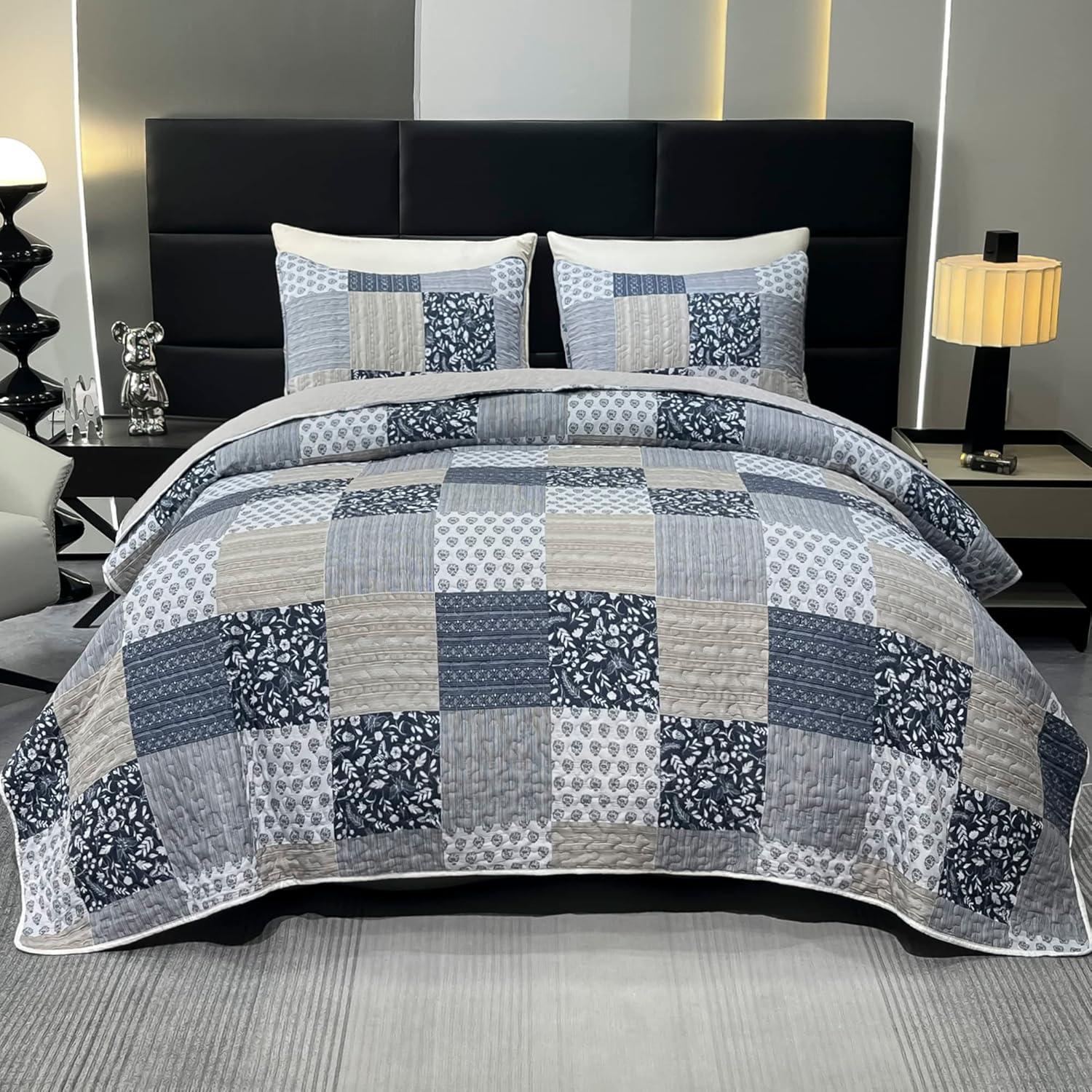 VIVILINEN Queen Size Reversible Quilt Set