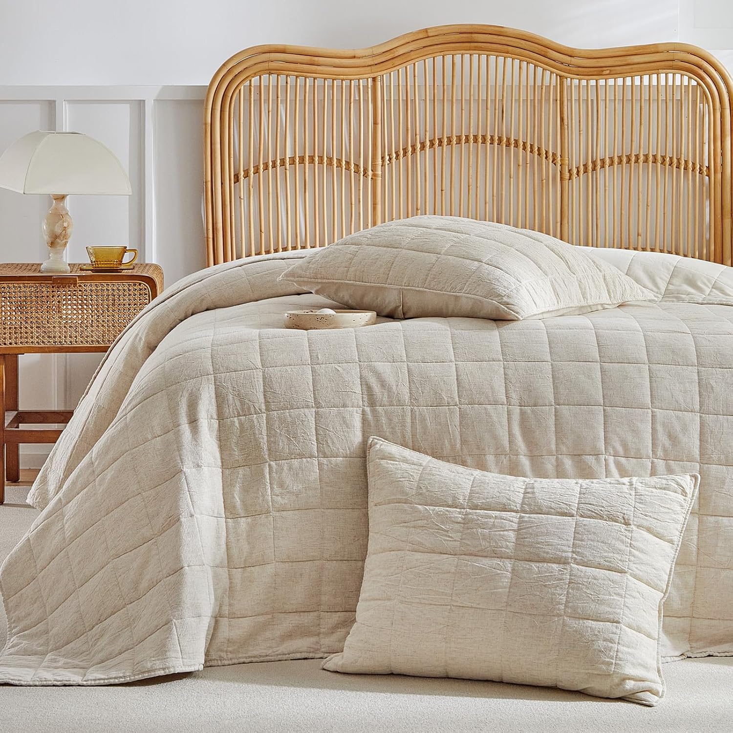 WARMDERN Linen Cotton Quilt Set King Size
