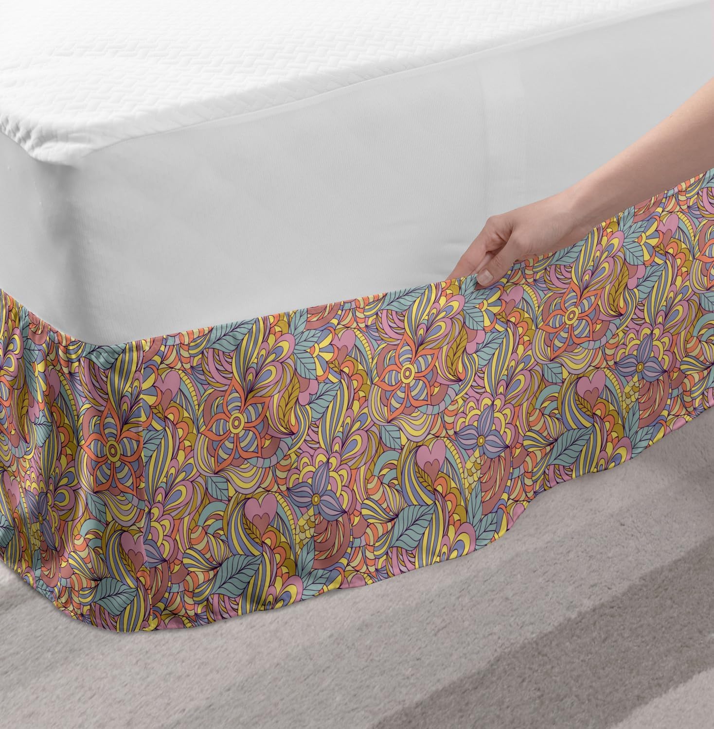 Lunarable Psychedelic Bedskirt - Multicolor Abstract Design