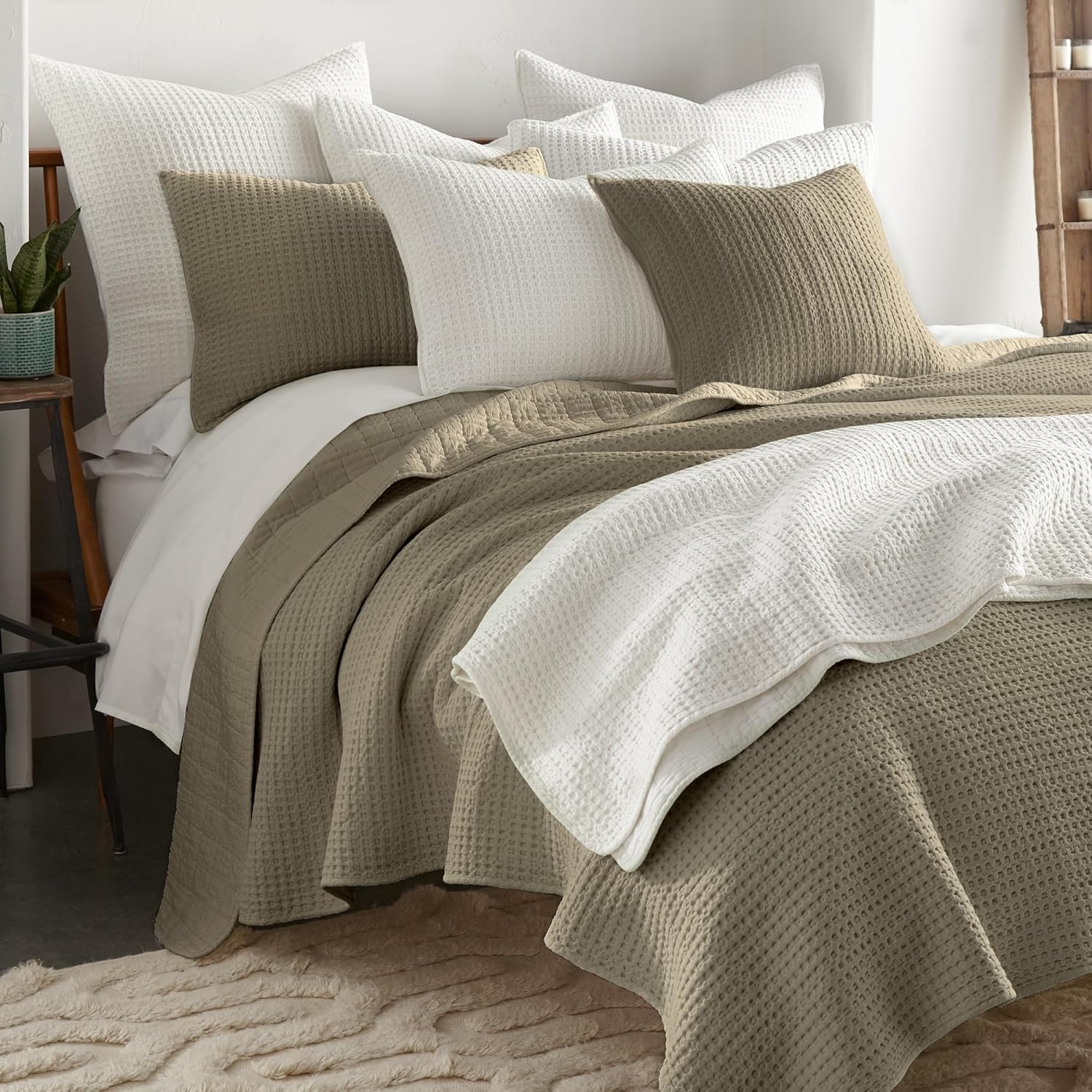 Levtex Home Mills Waffle Twin Quilt Set Taupe 1