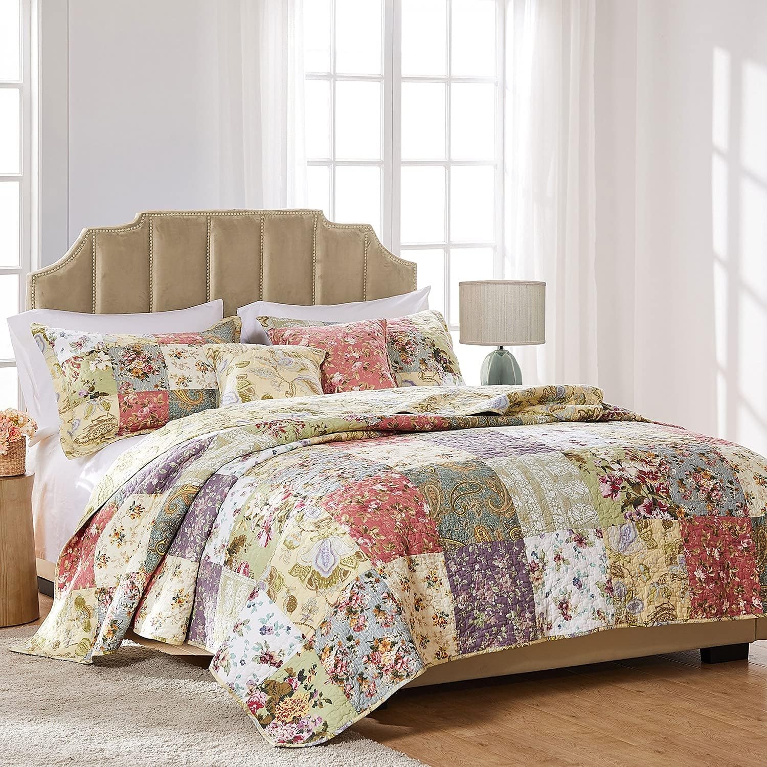 Greenland Home Blooming Prairie 100 Cotton Reversible Quilt Set 5-Piece KingCal King