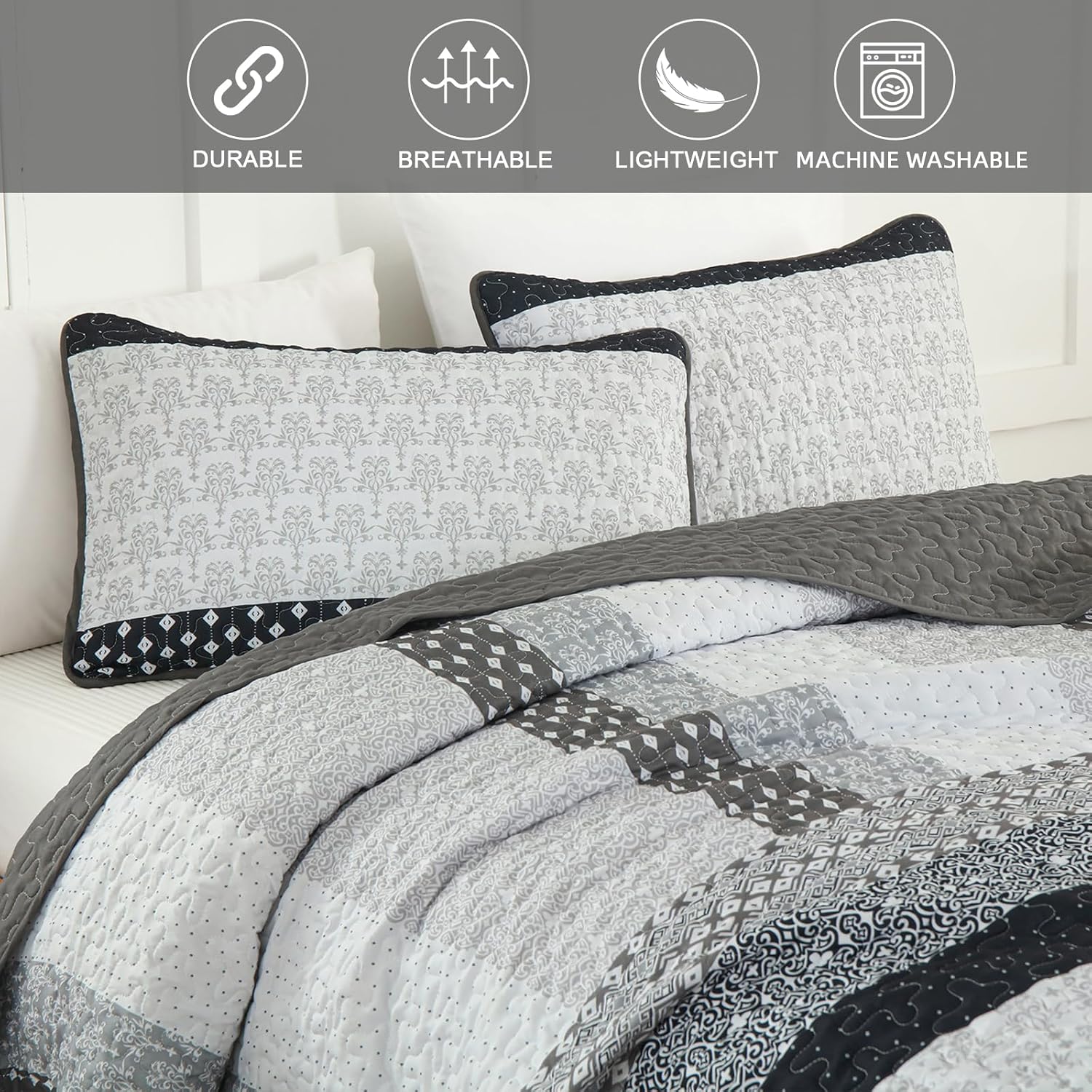 WONGS BEDDING Boho Stripe Queen Quilt Set 3 Piece