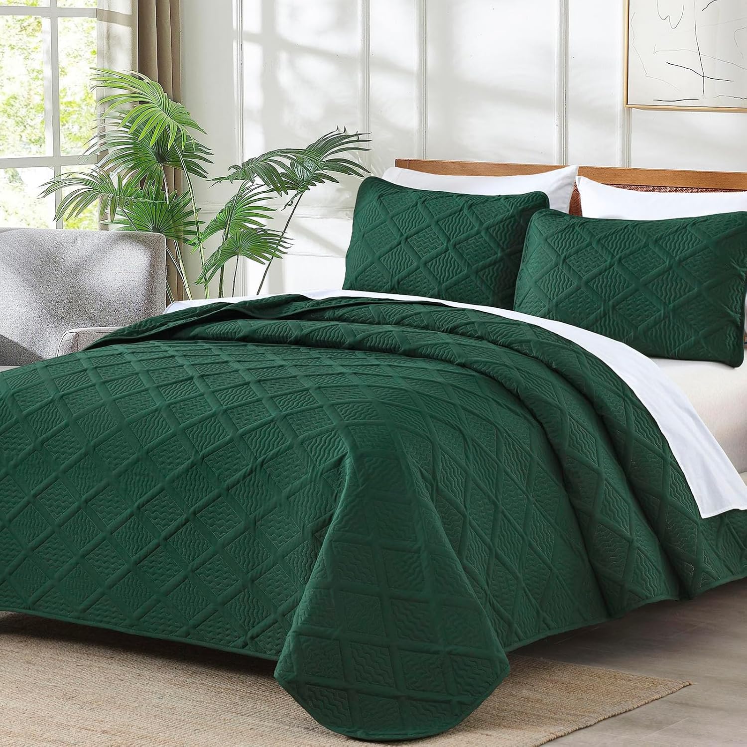Yiran Emerald Green Cal King Quilt Set