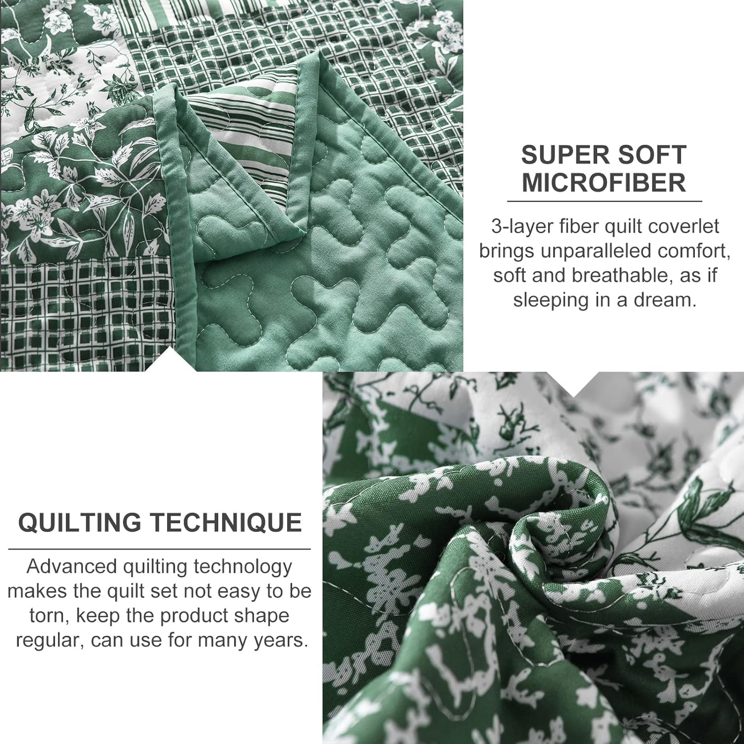 Mybedsoul Green Quilt Set Full Size 3 Pieces
