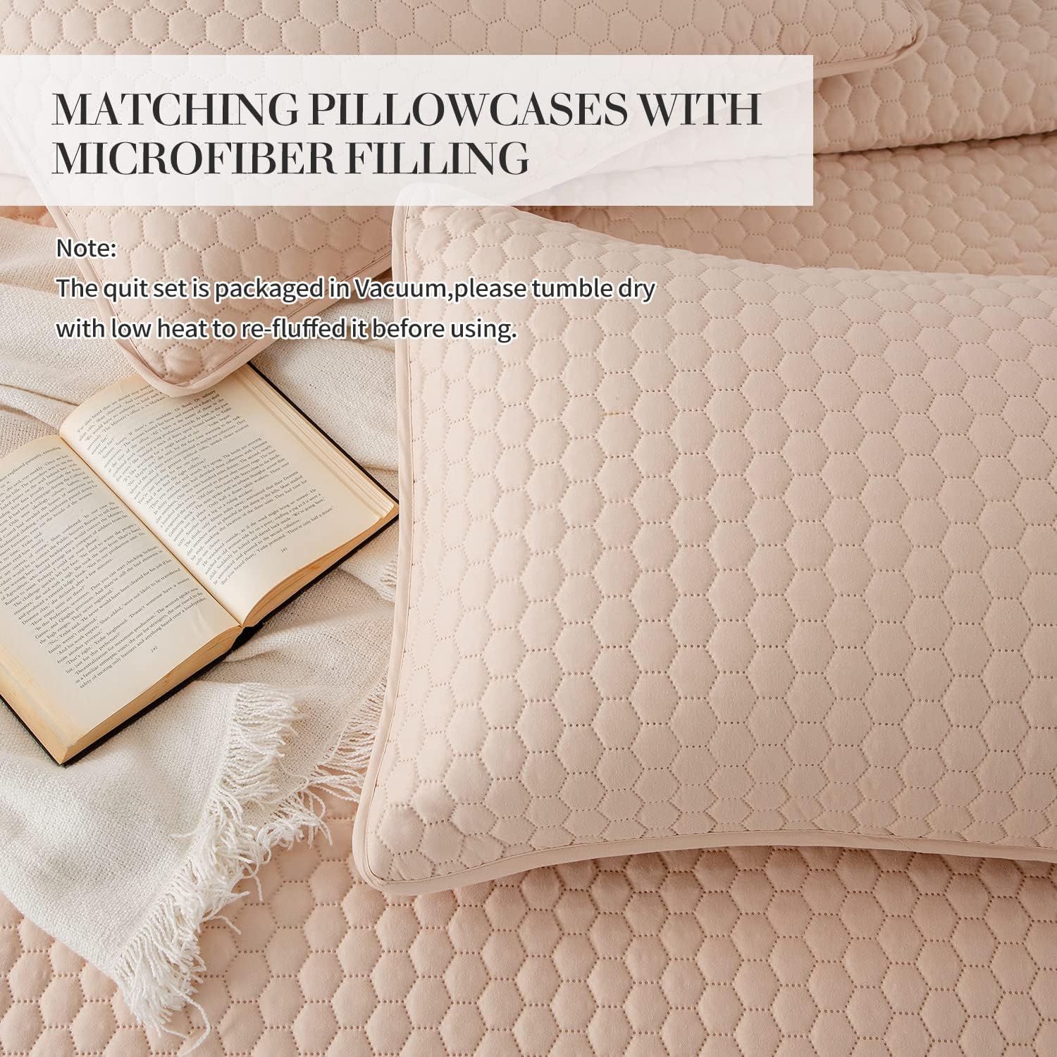 HENGWEI Queen Quilt Set with Champagne Gold Design
