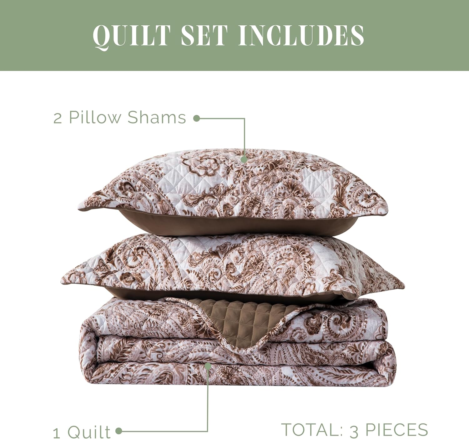 Elegant Comfort 3-Piece Reversible Quilt Set - California King Taupe