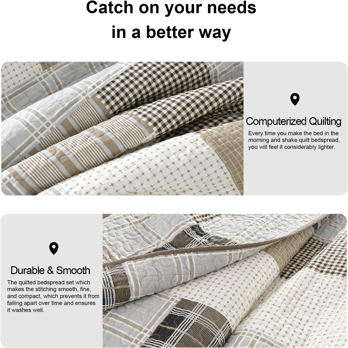 PANGUSHAN 100 Cotton Queen Quilt Set 3pcs 1