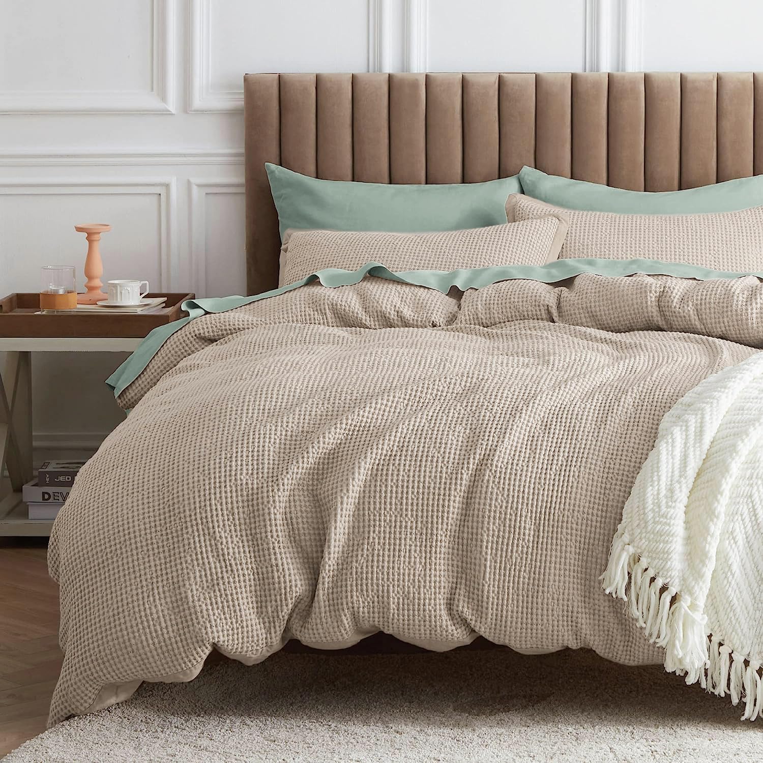 Bedsure Waffle Comforter Set - Khaki 3 Piece