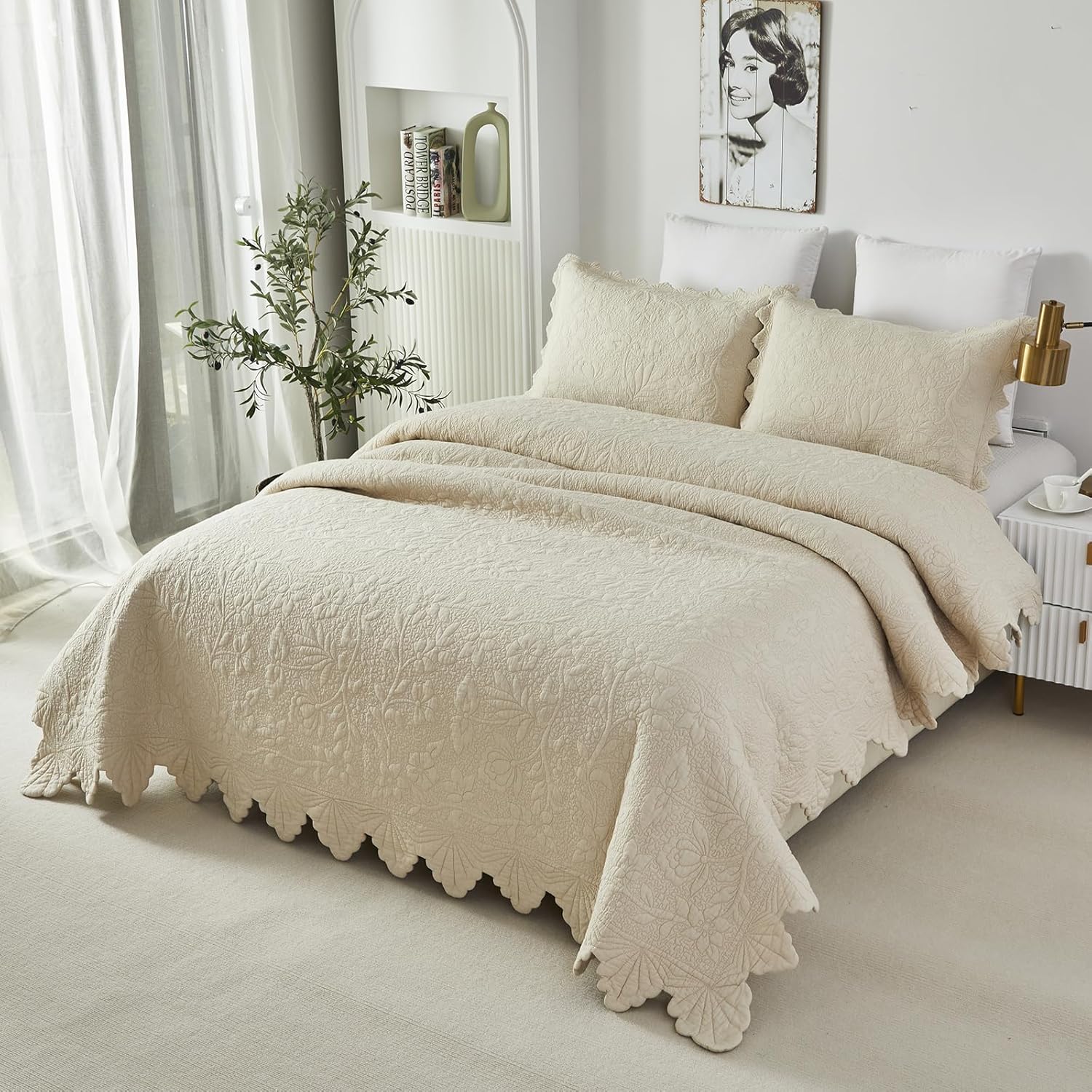 Brandream Cotton Beige Quilt Set 3-Piece