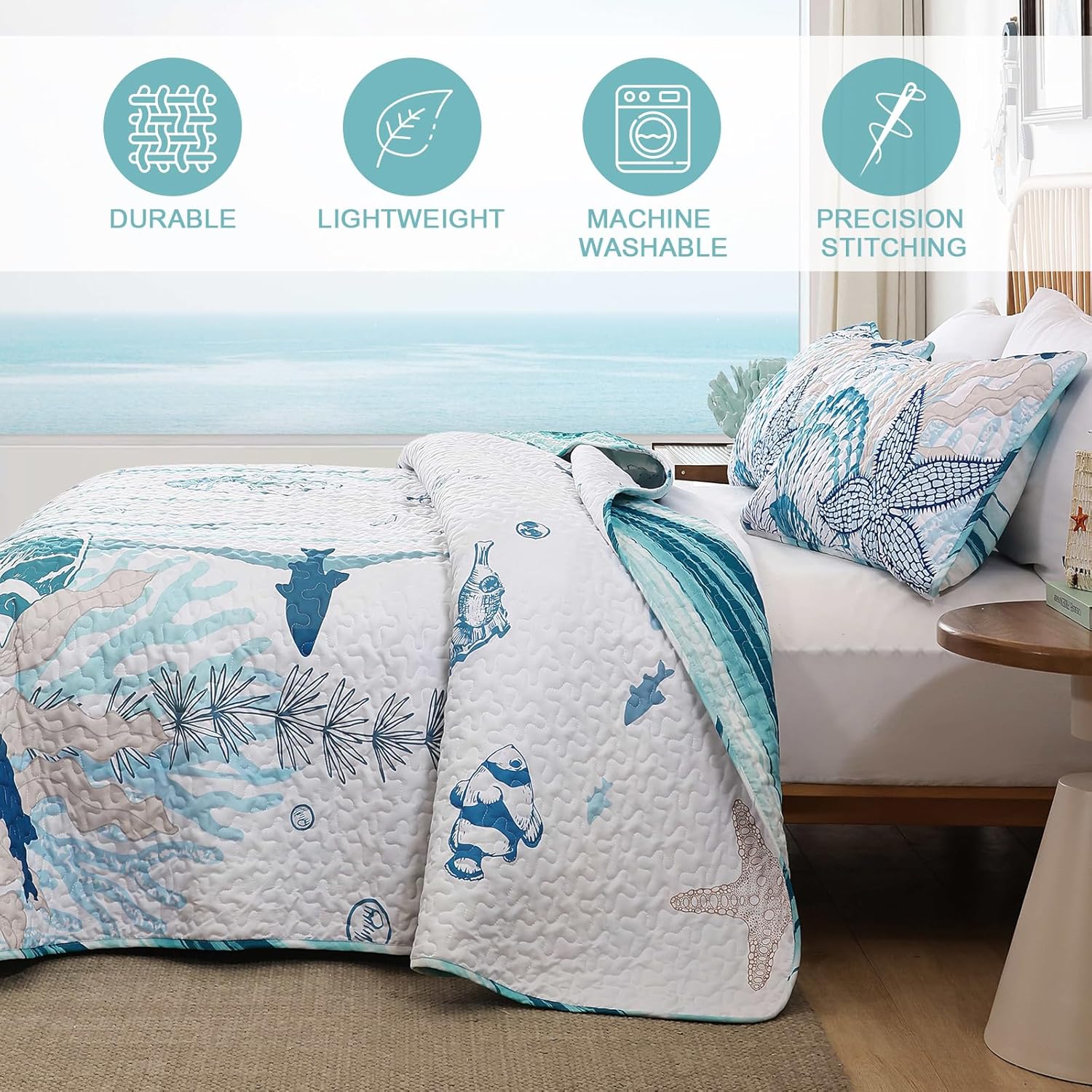 Coastal Quilts King Size 3 Piece Bedding Set