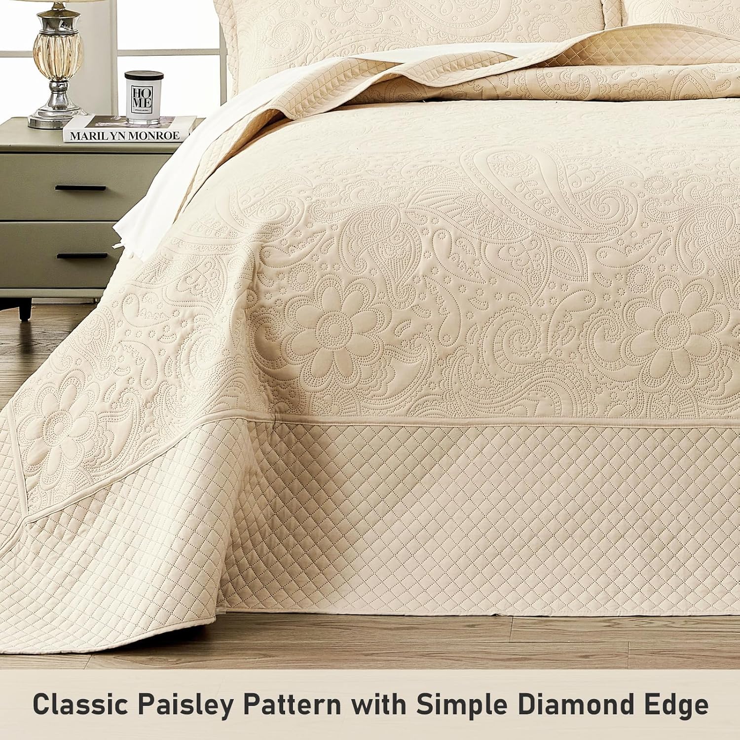 Qucover Oversized Cal King Quilt Set with Shams