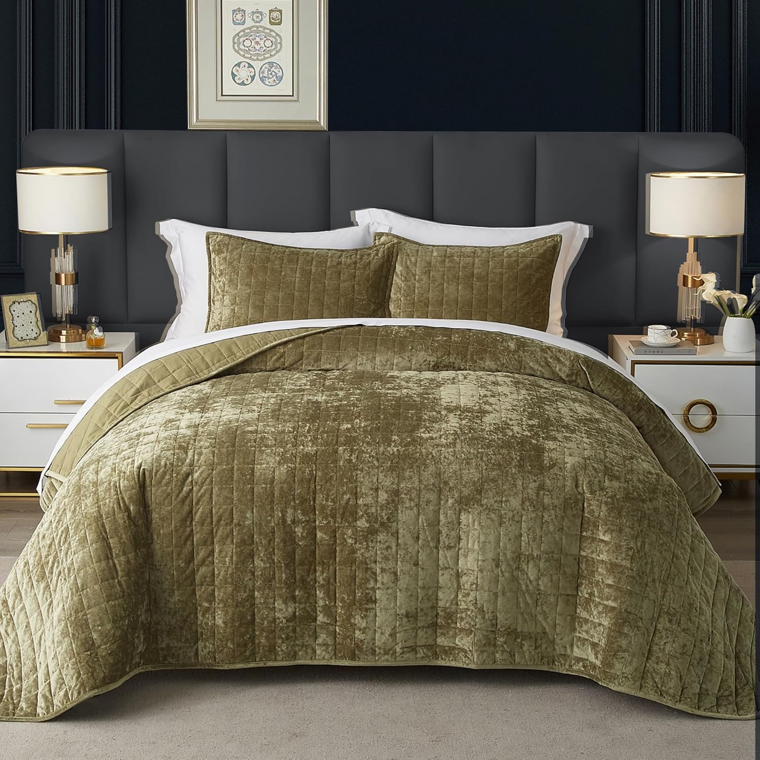 Eazlyin Velvet Quilt Set King Size 104x90 Green 1