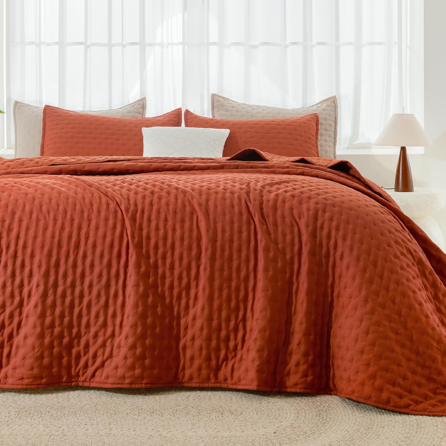 Andency California King Quilt Set 3 Piece Burnt Orange Bedding