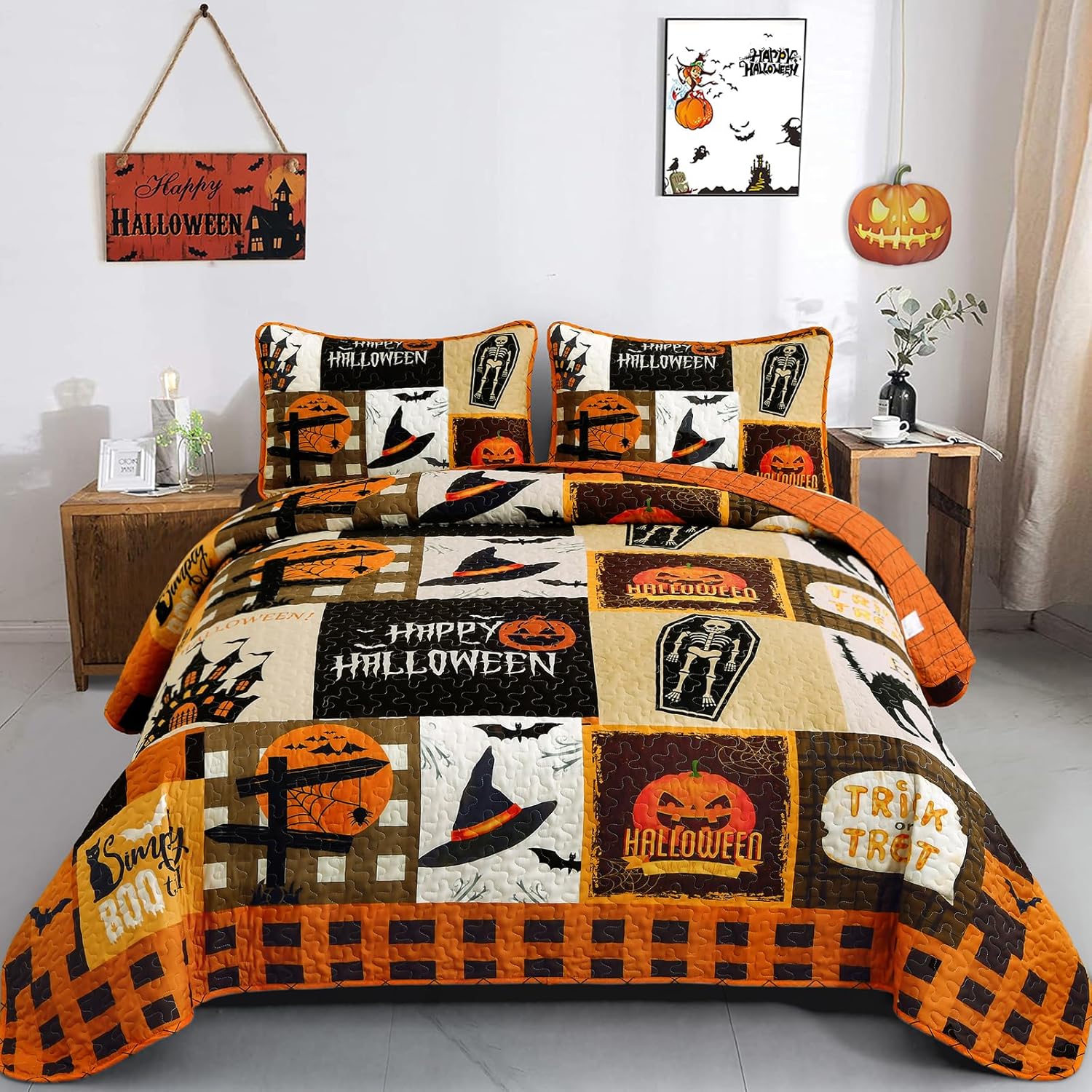Luxudecor Halloween Quilt Set King Size