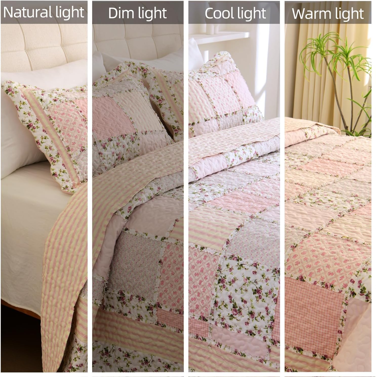 Cmfshape Garden Floral Quilt Bedspread King Size 3 Piece Set