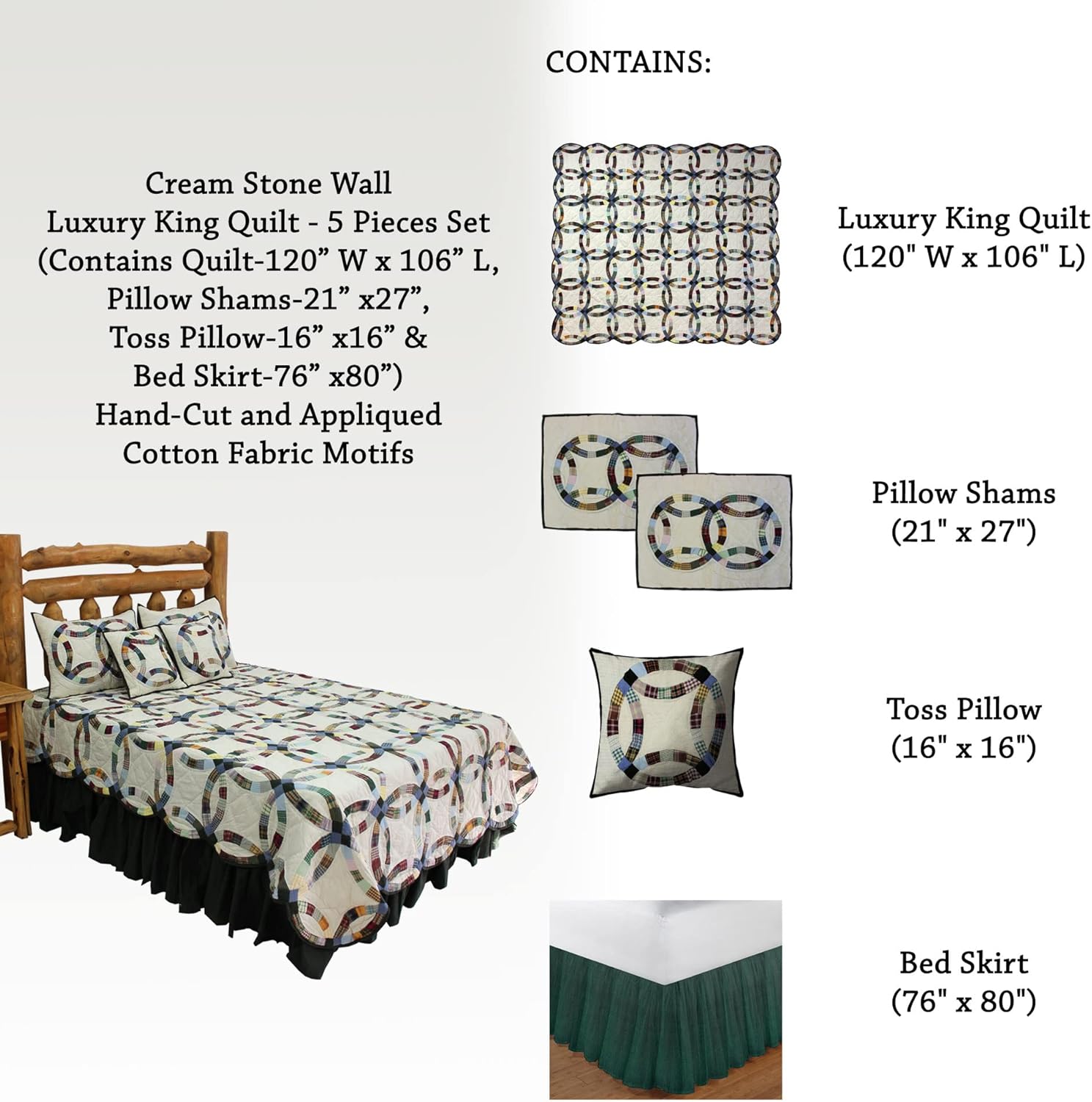 Patch Magic Cream Stone Wall Luxury King Quilt Set 1