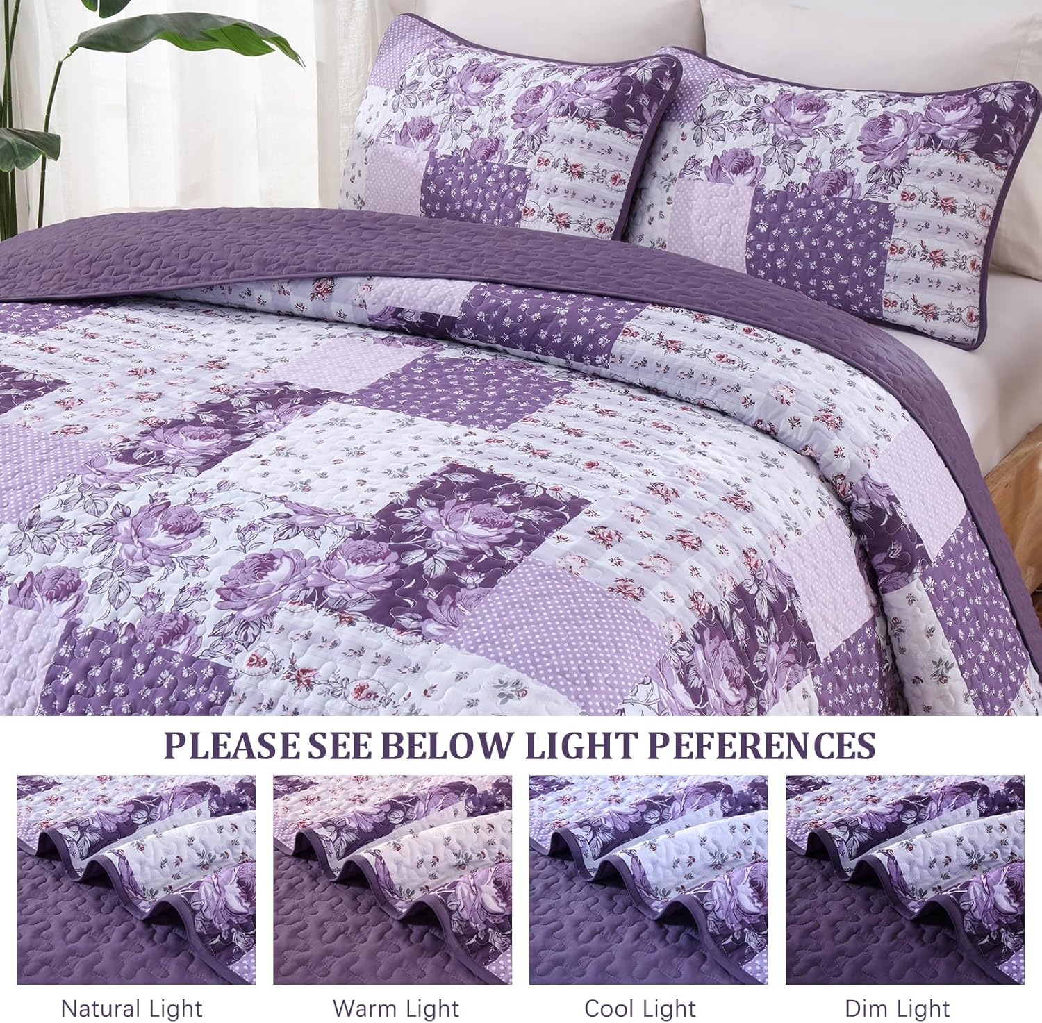Anibedding 3 Piece Floral Quilt Set Queen Size