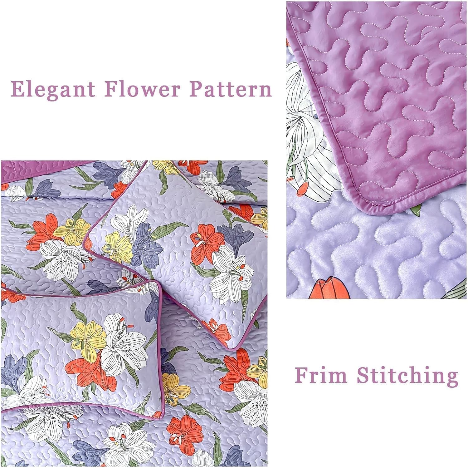 Heymybed Floral Quilt Set Queen Size 3 Piece