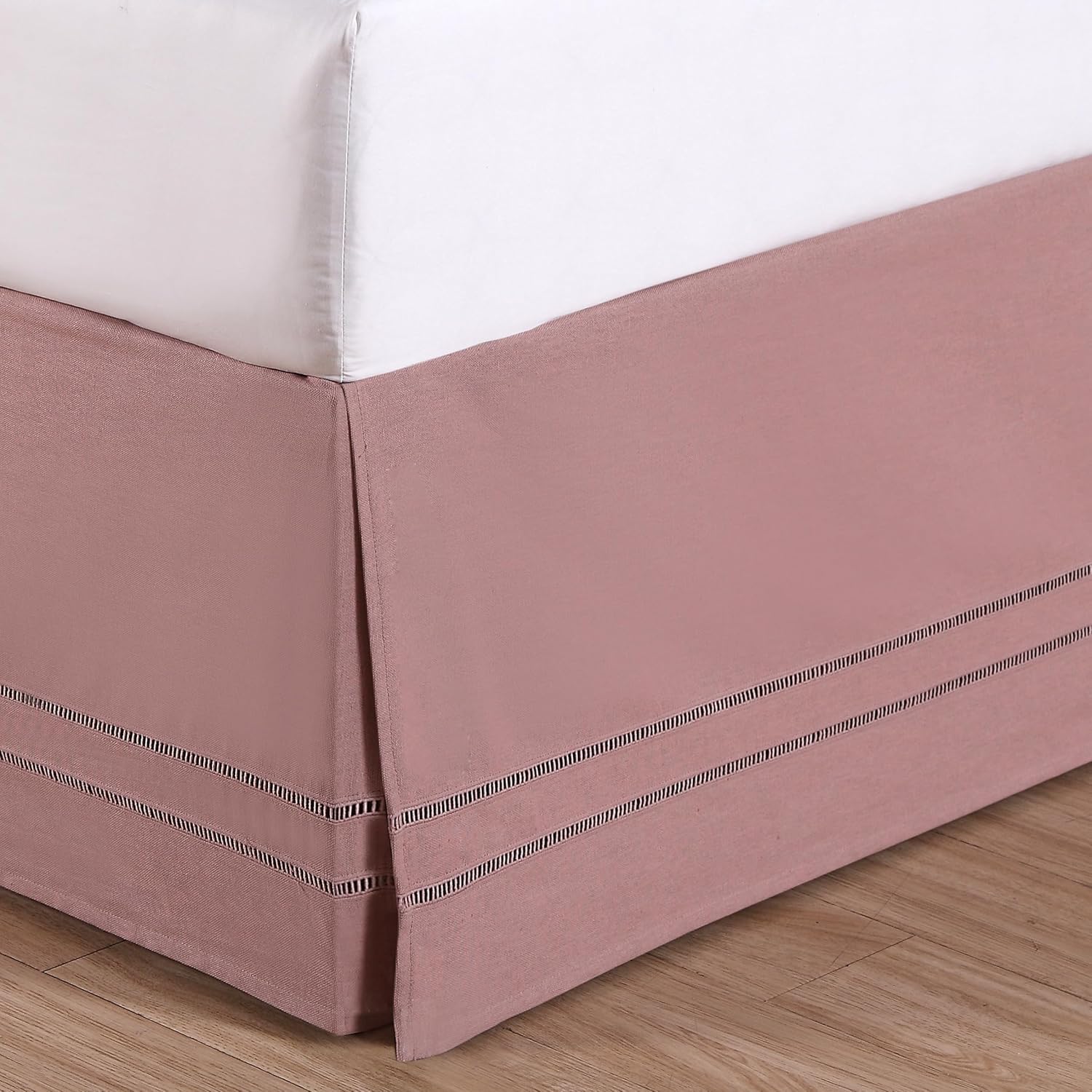 FRESH IDEAS Linenweave Hemstitch Bed Skirt Twin Blush 15 Drop