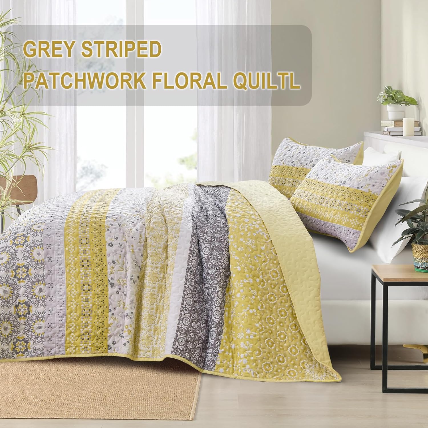 WONGS BEDDING Boho Yellow Quilt Set California King 1