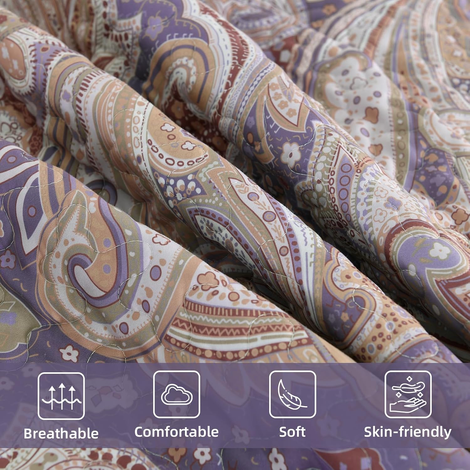 DJY Purple Paisley Queen Quilt Set 3 Pieces
