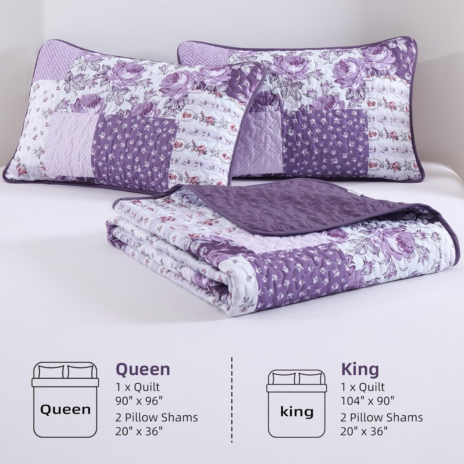 Anibedding 3 Piece Floral Quilt Set Queen Size