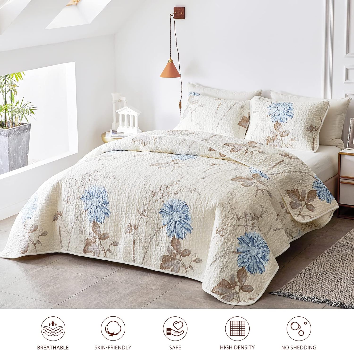 Joyreap 3-Piece Microfiber Quilt Set with Reversible Flower Design
