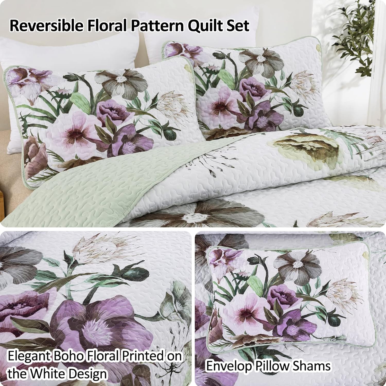 Drucon Floral Quilt Set Queen 3 Piece