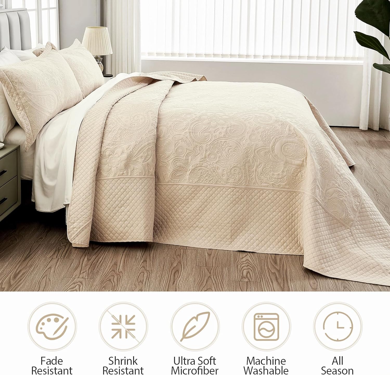 Qucover Oversized Cal King Quilt Set with Shams