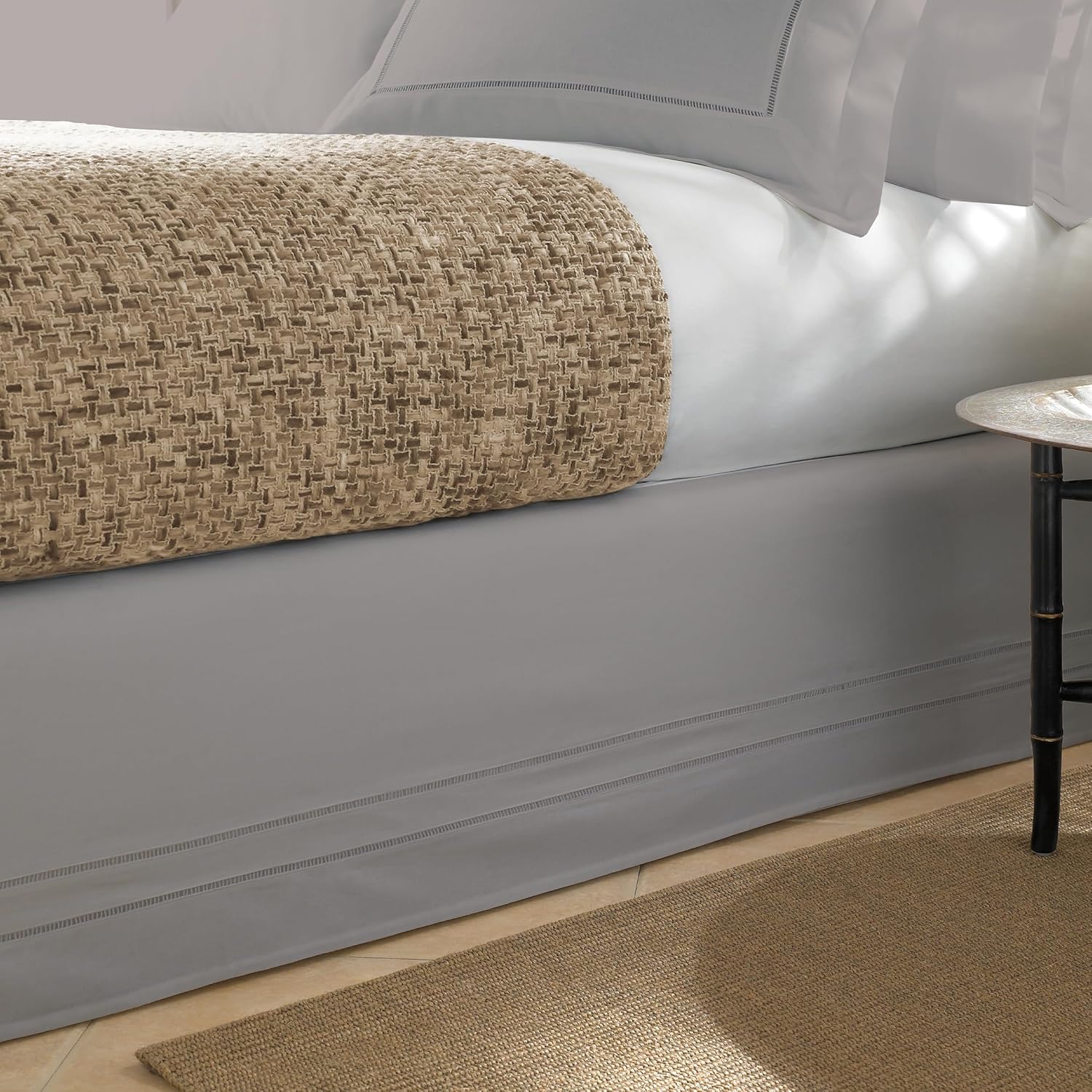 FRESH IDEAS Linenweave Hemstitch Bed Skirt Gray Twin Size