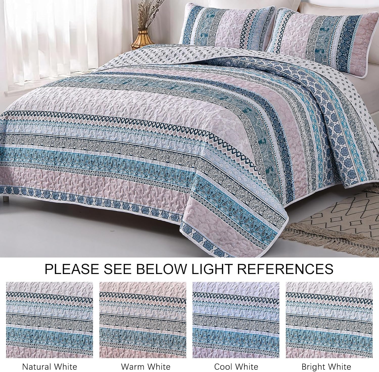 WONGS BEDDING Blue Boho Quilt Set California King