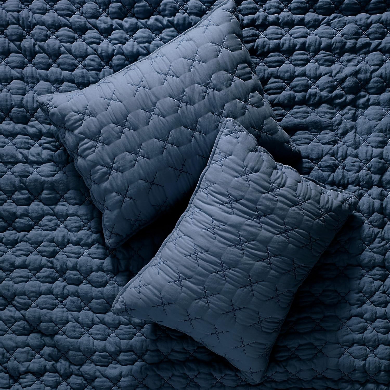 HomeSerene Navy Blue Cal King Quilt Set 1