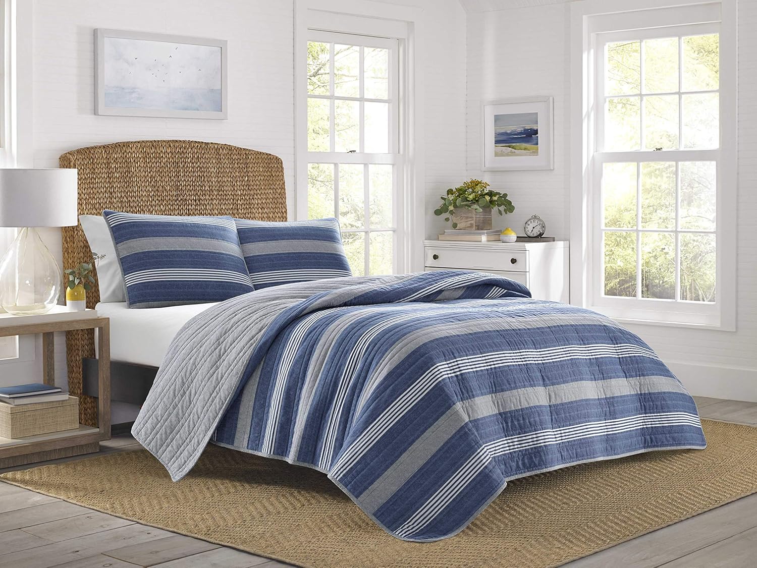 Nautica King Quilt Set with Shams Saltmarsh Blue