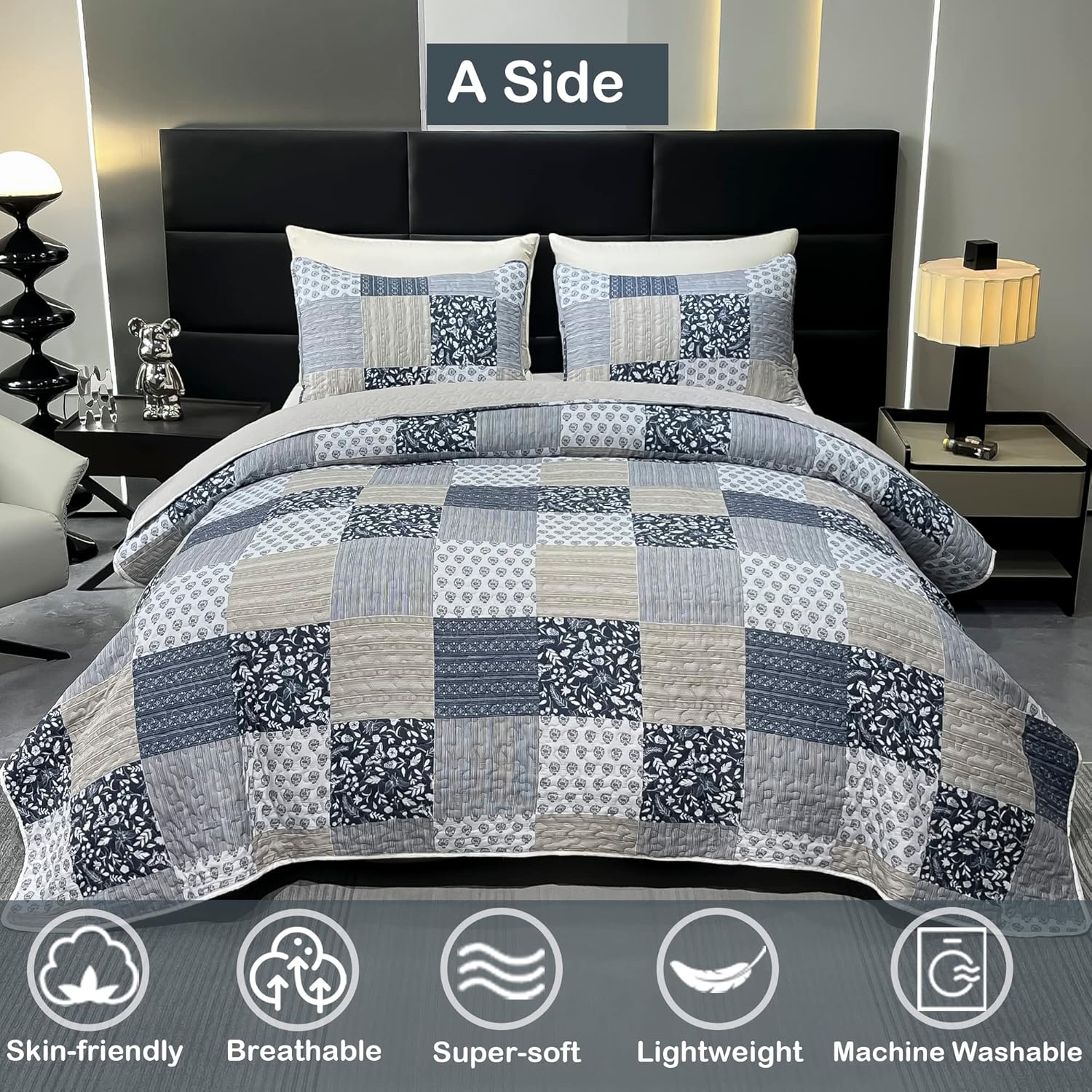 VIVILINEN Queen Size Reversible Quilt Set