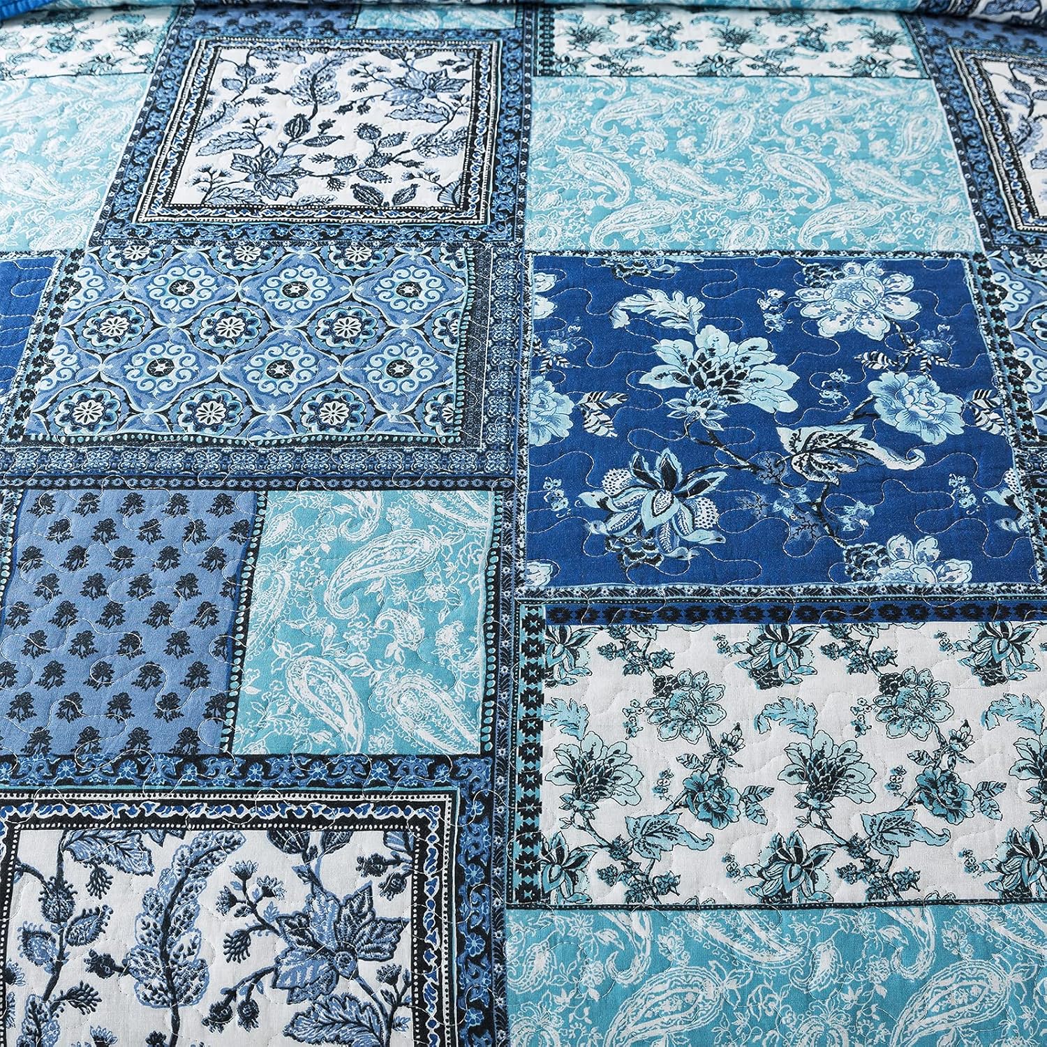 NEWLAKE Reversible Cotton Bedspread Quilt Set Queen Size