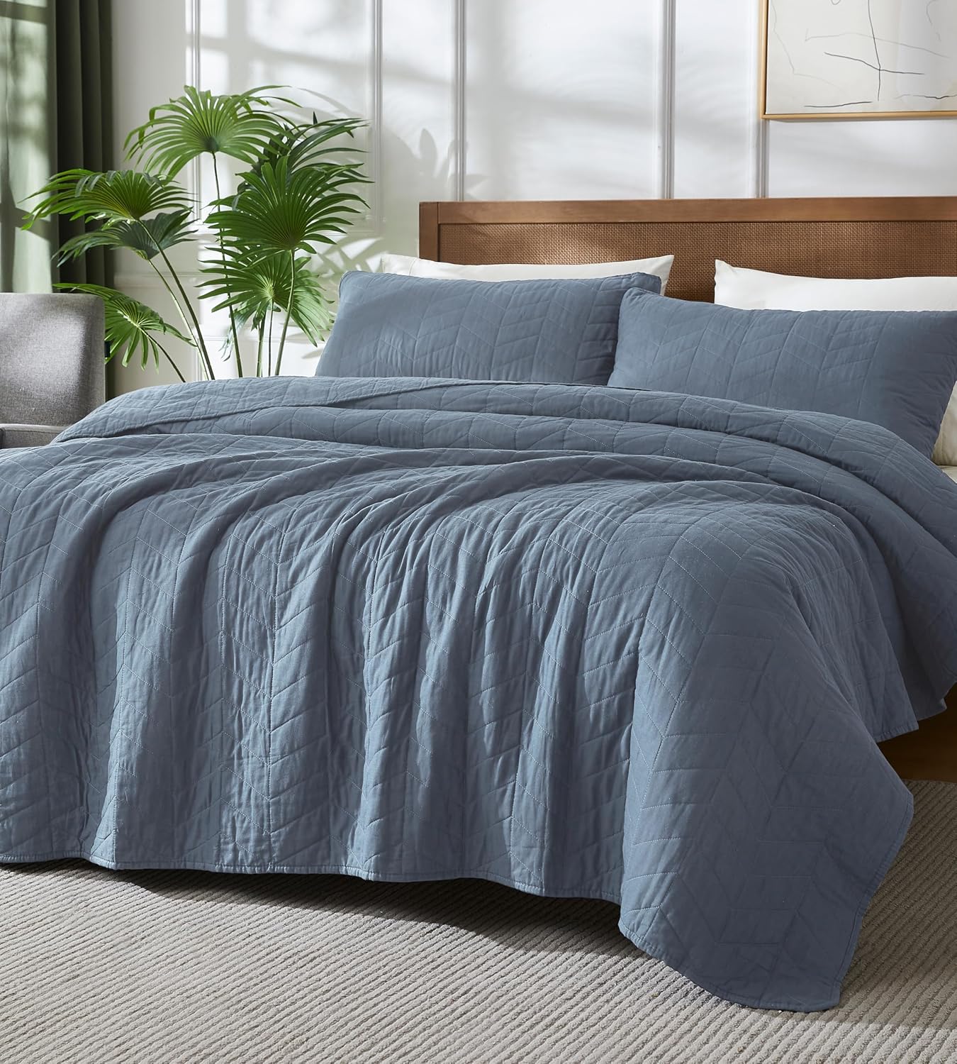 Palassio Blue Cotton Quilt Set King Size with Pillow Shams