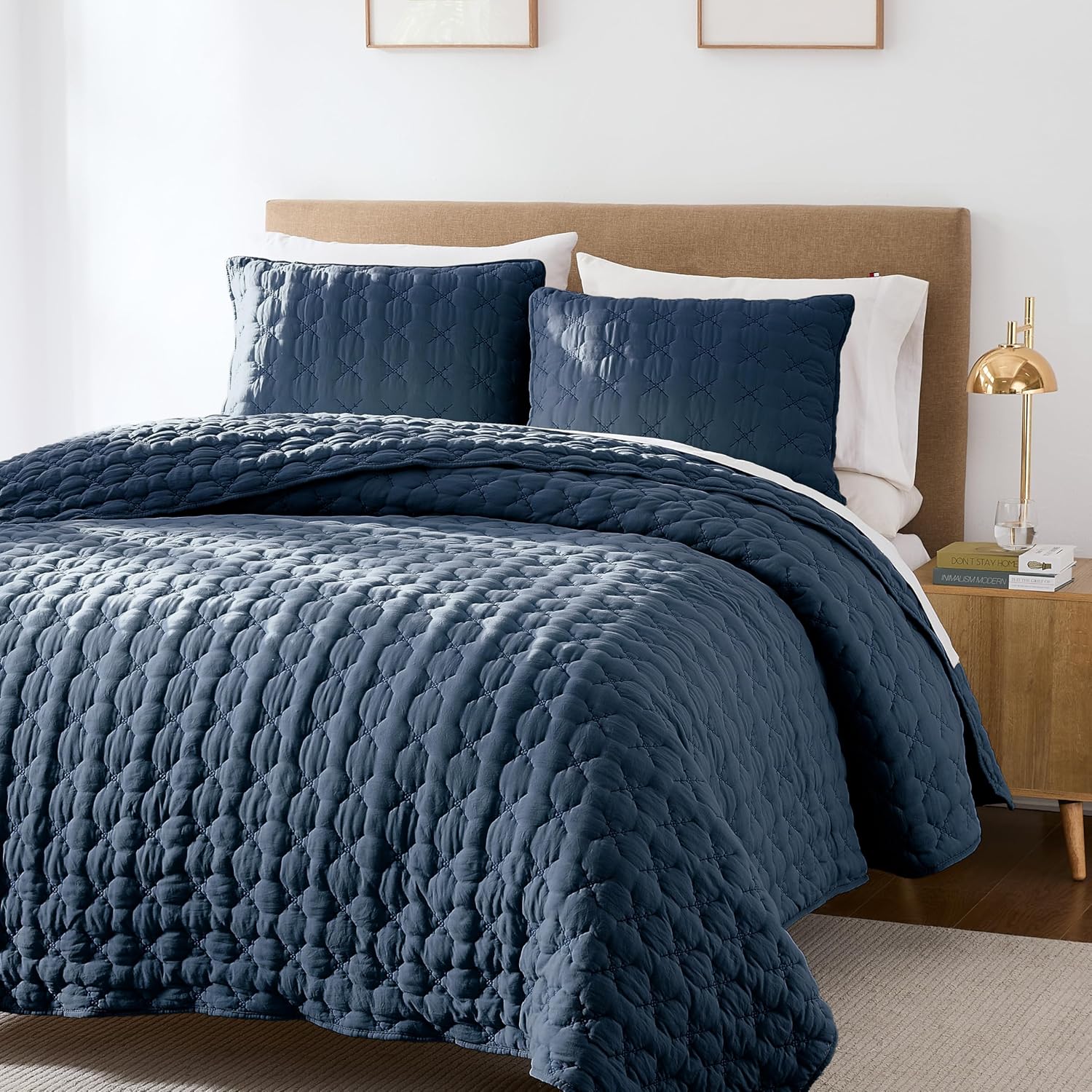HomeSerene Navy Blue Cal King Quilt Set 1
