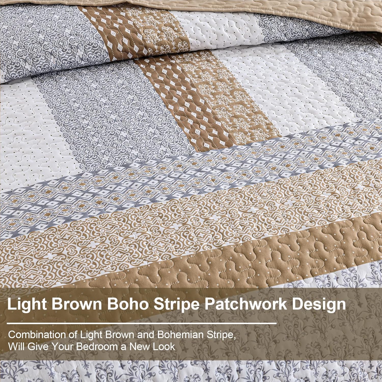 Wongs Brown Bohemian Stripe Quilt King Size Set