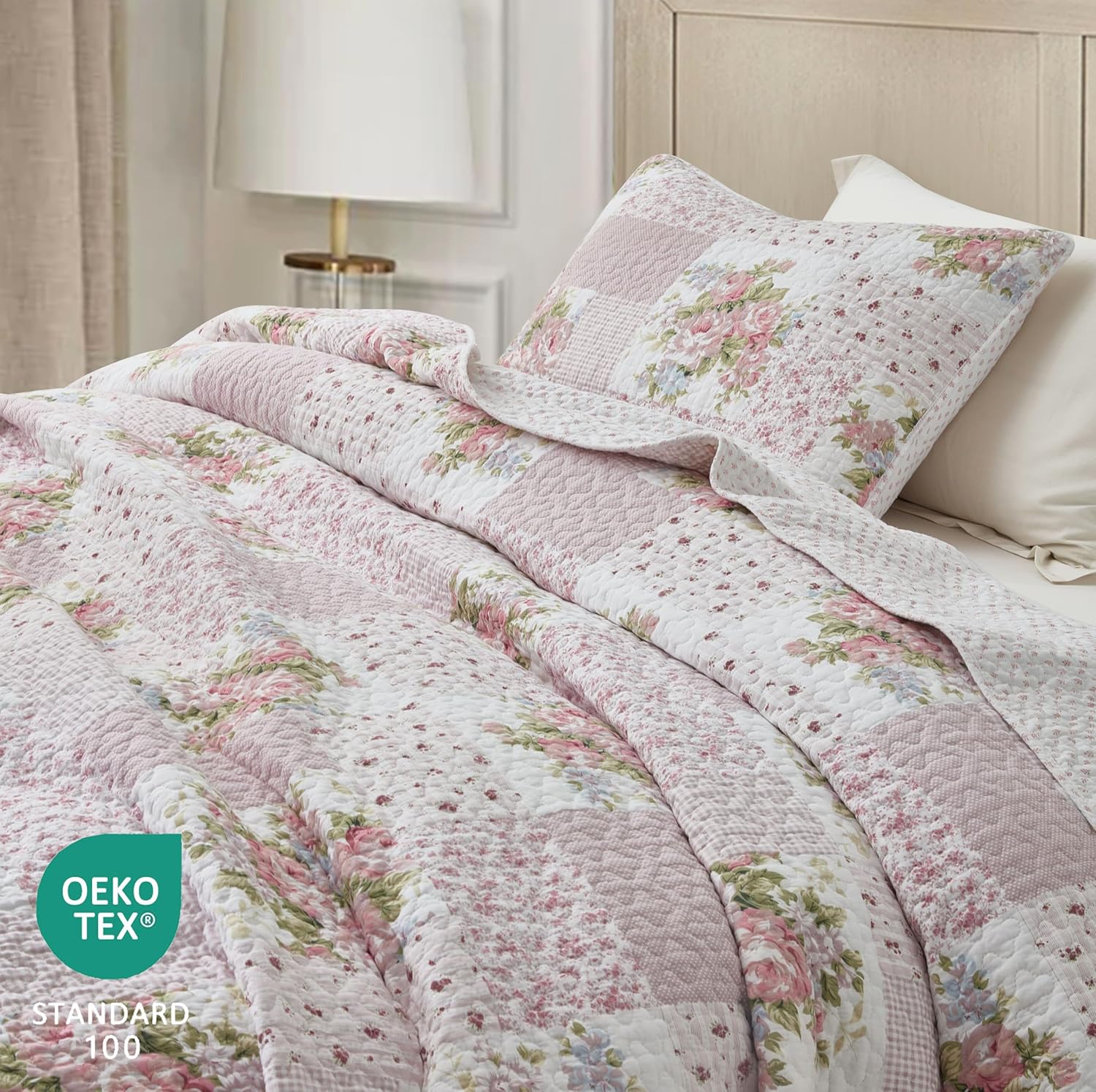 Chezmoi Collection Rosy 3-Piece Patchwork Quilt Set 1