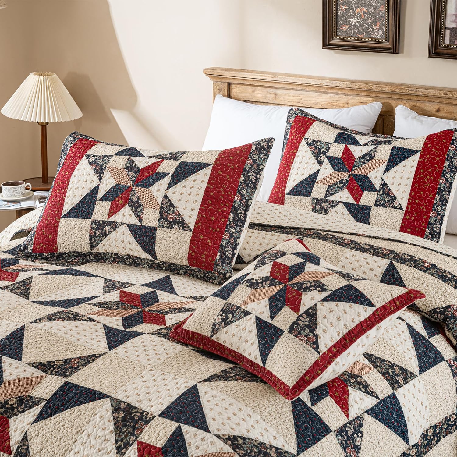 Star Patchwork Quilt Set Cal King 100 Cotton Reversible Comforter