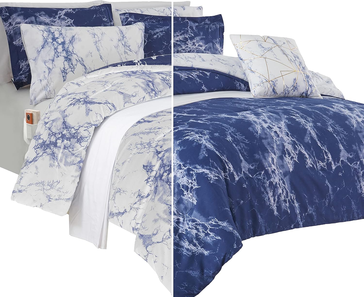 Elegant Comfort Reversible 10-Piece Comforter Set with Marble Print