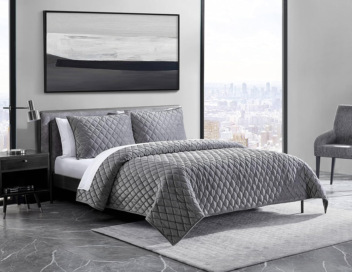 Vera Wang Queen Quilt Set Charcoal Grey