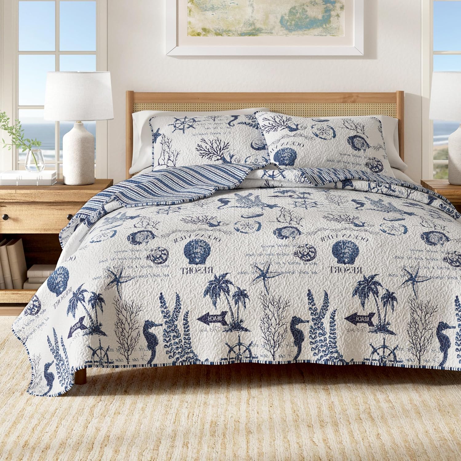 Great Bay Home Navy Coastal Quilt Set