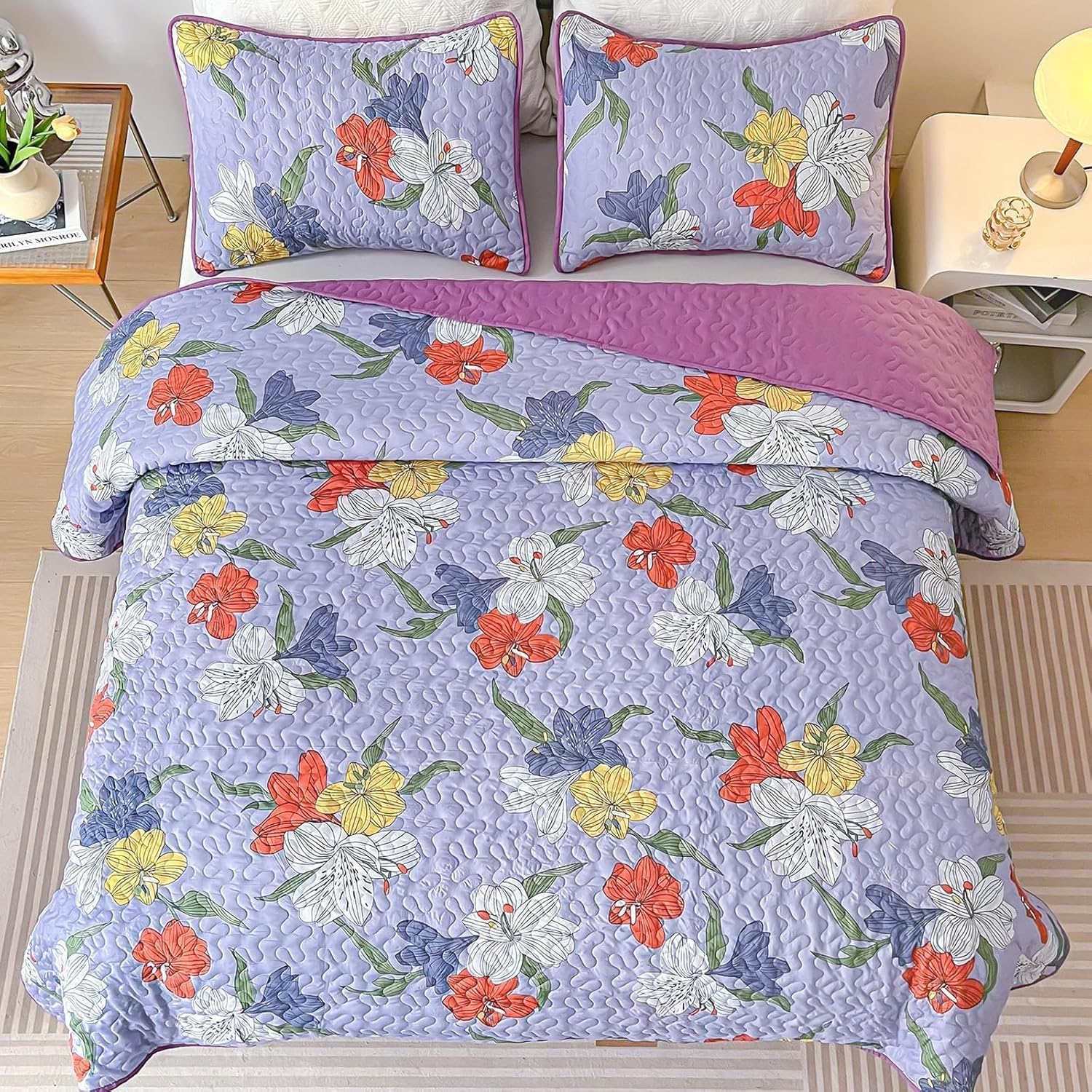 Heymybed Floral Quilt Set Queen Size 3 Piece