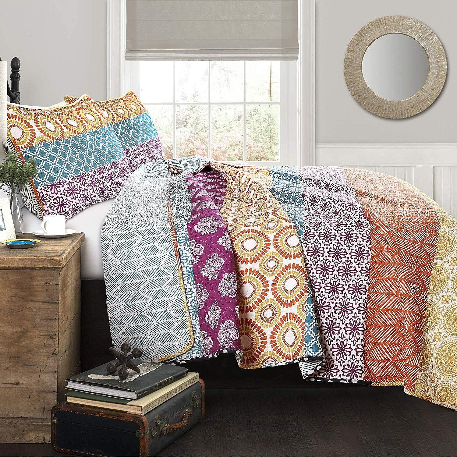Lush Decor Bohemian Stripe Reversible Quilt Set 3 Piece