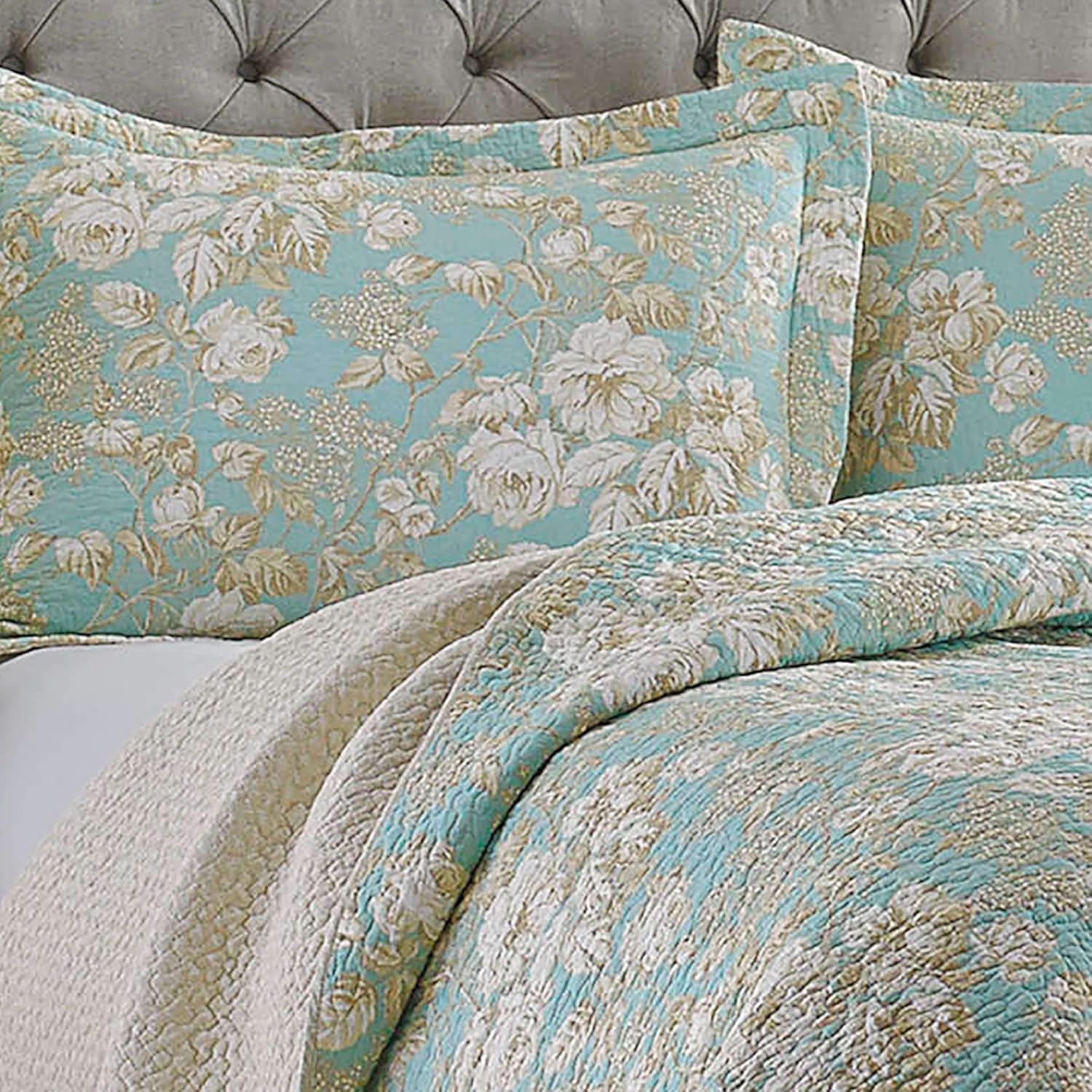 Laura Ashley Home Queen Quilt Set with Shams Cotton Reversible Bedding