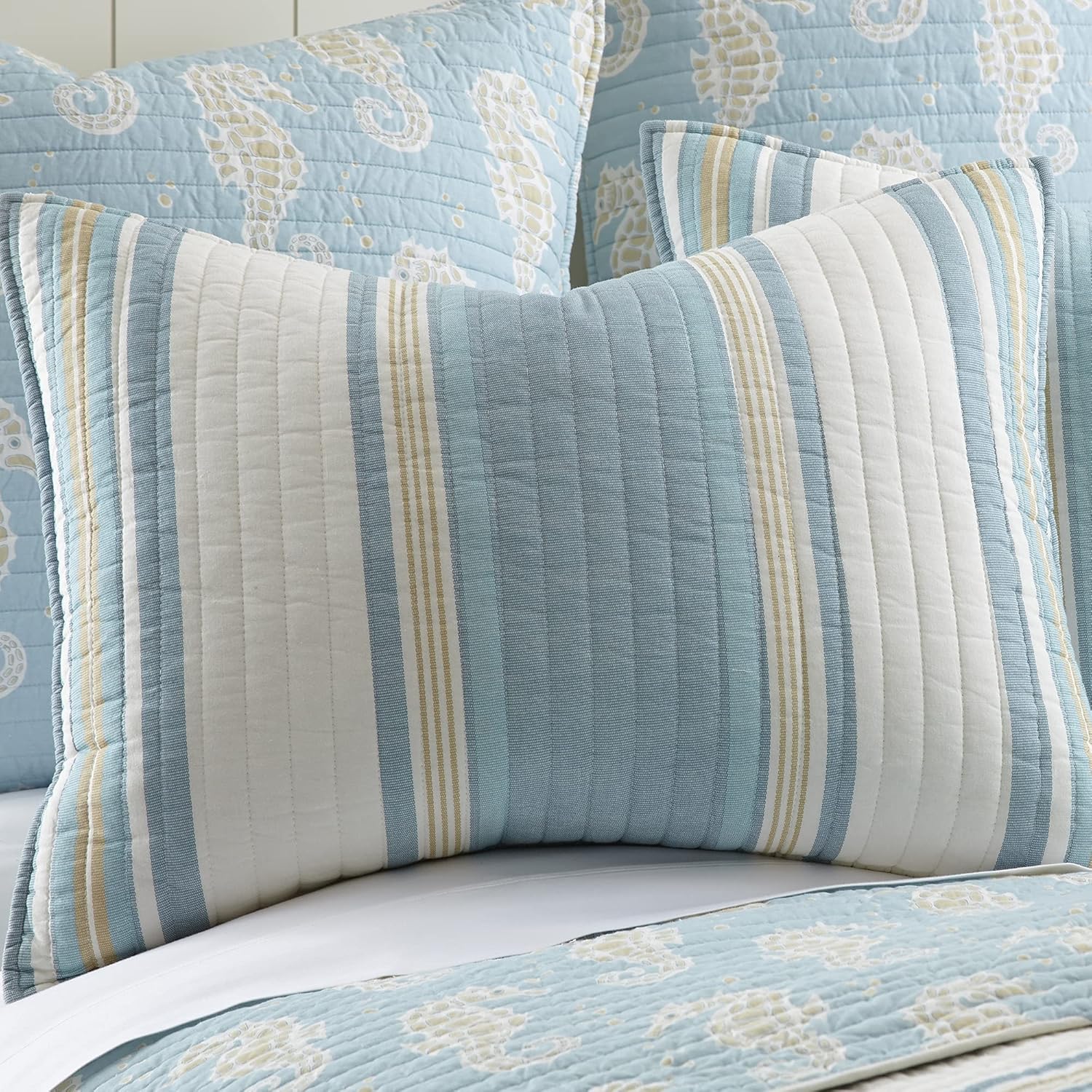 Levtex Home Blue Maui Quilt Set - Striped Coastal Design