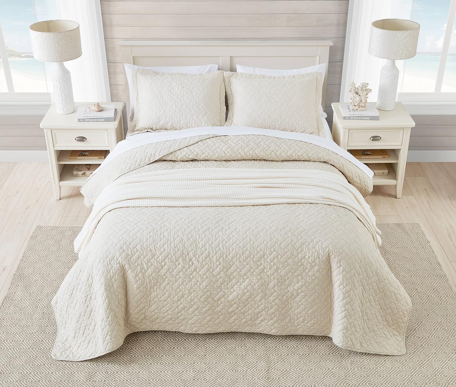 Tommy Bahama Chevron Dune Beige Quilt Set - King