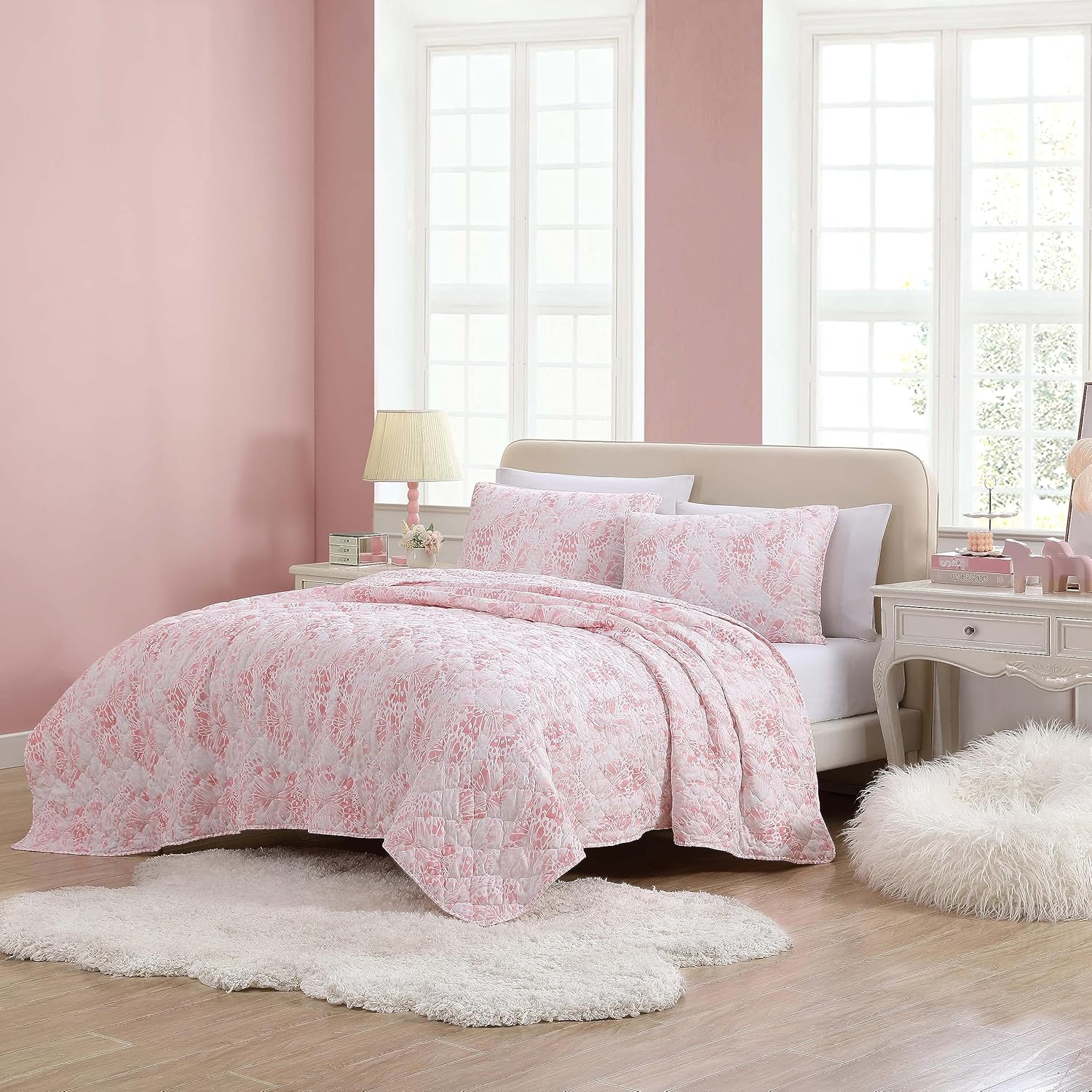 Betsey Johnson Quilt Set Butterfly Ombre Pink Queen